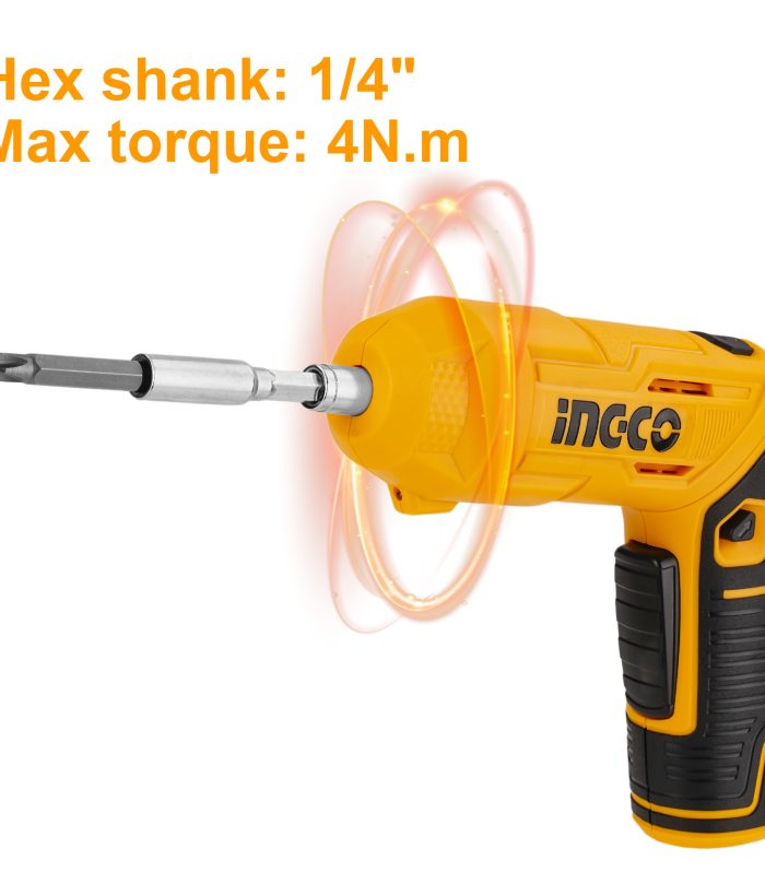 INGCO Cordless Screwdriver, 4 N.m, 240 RPM, With 18 PCS Cr-V Bits+Holder