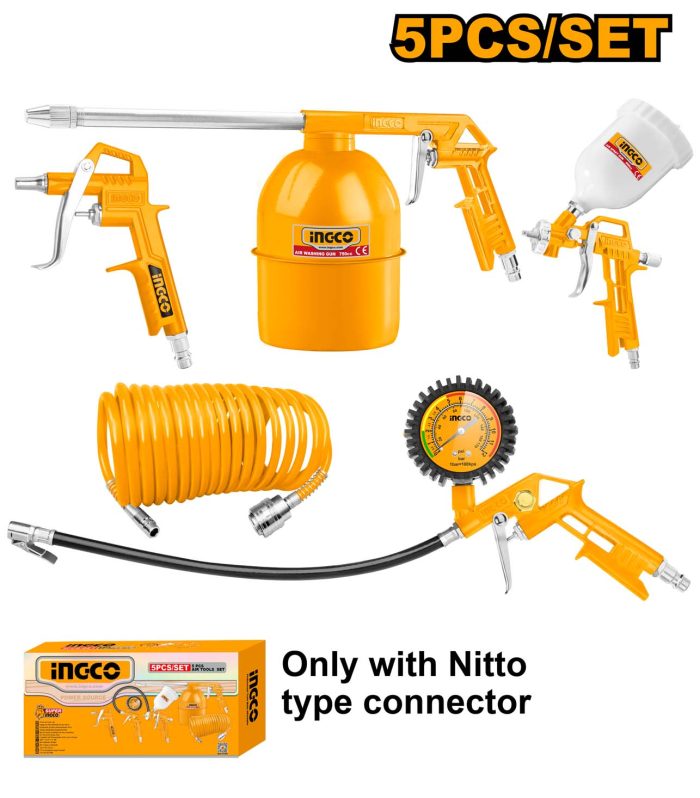 INGCO Air Tools Set, Including Air Blow Gun, Air Spray Gun, Air Washing Gun, Air Tire Inflating Gun, Recoil Hose